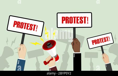 Protest. Group of people. Hands holding banner. Politic vote icon flat on isolated background. EPS 10 vector Stock Vector