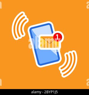 New message, notification, email, amail, chat or letter on smartphone icon flat on isolated background. EPS 10 vector. Stock Vector