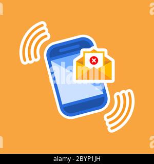 Opened envelope and document with red cross mark icon. Message was not sent, error or email, email, chat, letter on smartphone icon flat on isolated Stock Vector