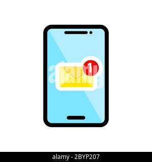 New message, notification on smartphone icon flat on isolated background. EPS 10 vector. Stock Vector