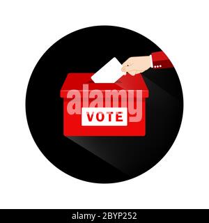 Voting concept. Hand putting paper in the ballot box. Vote in flat style on an isolated background. EPS 10 vector Stock Vector