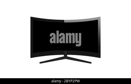 4k curved screen smart tv in modern ultra hd resolution on isolated white background. EPS 10 vector. Stock Vector