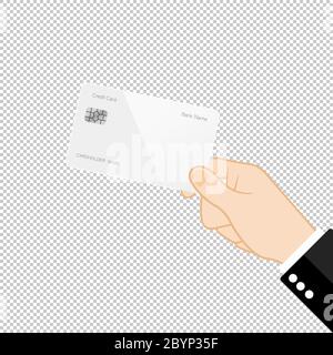 Hand holding credit card icon flat on isolated background. EPS 10 vector. Payment concept. Stock Vector