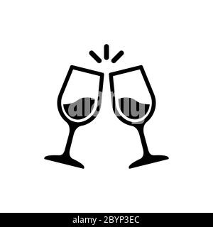 Glass cups cheers icons. Wine on isolated white background. EPS 10 vector. Stock Vector