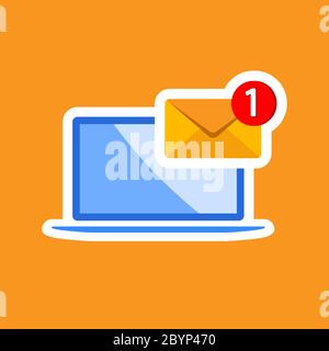 New message, notification, email, amail, chat or letter on laptop icon flat on isolated background. EPS 10 vector Stock Vector