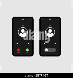 Mobile call screnn template. Incoming phone call. The smartphone icon flat on an isolated white background. EPS 10 vector. Stock Vector