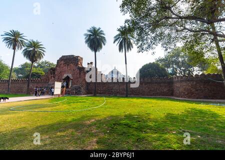 Humayun's Tomb, Delhi - Entry views of the first garden-tomb on the Indian subcontinent. The Tomb is an excellent example of Persian architecture. Stock Photo