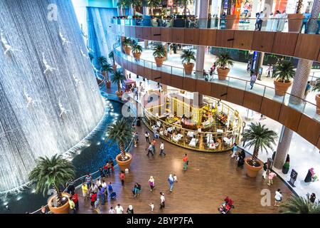 Waterfall in Dubai Mall - world's largest shopping mall Stock Photo