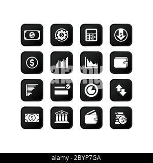 Finance, bank, credit, savings, investment icons. Simple collection of money for infographics, mobile, website, application. Vector on isolated white Stock Vector
