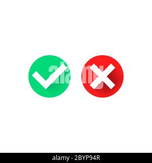 Check, checkmark, cross icon flat on isolated white background. EPS 10 vector. Stock Vector