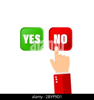 Yes no button and pointing hand icon flat for banners on isolated background. Eps 10 vector Stock Vector