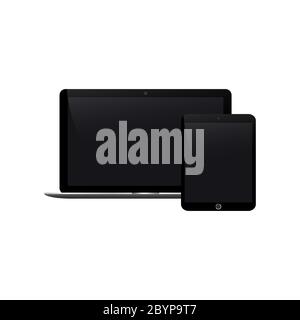 Laptop and tablet icon realistic on isolated background. New device. Eps 10 vector. Stock Vector