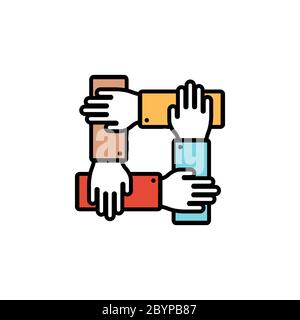 Teamwork icon. Group, business, hand. Line vector icon on isolated background. Eps 10 vector Stock Vector