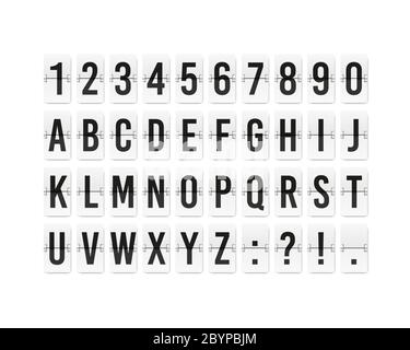 Airport flip board panel. Typography font display. Vector realistic terminal mechanical analog board Stock Vector