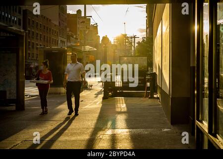 The Chelsea neighborhood in New York prior to sundown and the implementation of the 8PM curfew to prevent looting and vandalization associated with the protests related to the death of George Floyd, seen on Wednesday, June 3, 2020. (© Richard B. Levine) Stock Photo