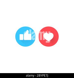 Thumbs up and heart icon flat on isolated background. Eps 10 vector Stock Vector