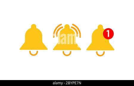 Notification icon set flat. Bell icons with the different status. New message on isolated background. Eps 10 vector Stock Vector