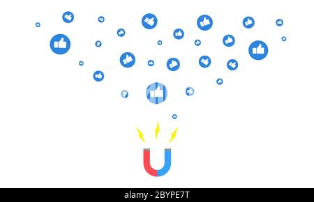 Magnet pulling or get many thumb likes. Icon flat on isolated background. Eps 10 vector Stock Vector
