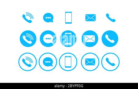 Set of communication icons set modern button. Phone, mobile phone, mail on isolated background for applications, web, application. Eps 10 vector Stock Vector