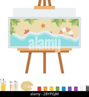 Picture of a beach on an easel vector flat illustration. Stock Vector