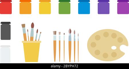 Paint and tool drawing kit vector icon flat isolated illustration Stock Vector