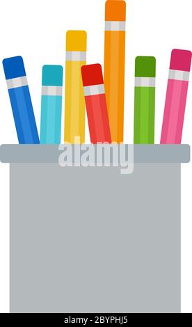 Colored pencils in a cup vector flat isolated Stock Vector