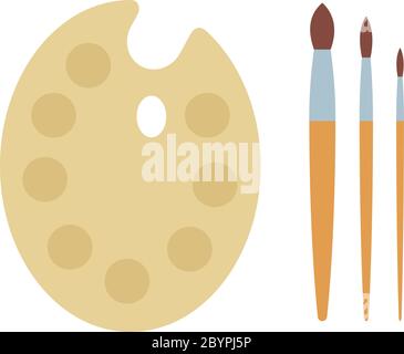 Art palette with brushes drawing set vector flat isolated Stock Vector