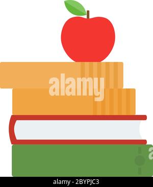 Stack of books with a red apple on top vector flat isolated Stock Vector
