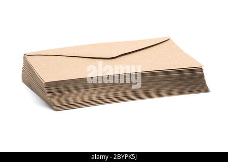 Recycled brown paper craft envelope isolated on white background Stock Photo
