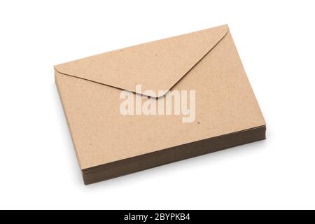 Recycled brown paper craft envelope isolated on white background Stock ...