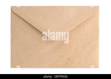 Recycled brown paper craft envelope isolated on white background Stock Photo