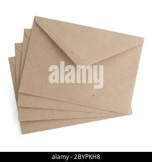 Recycled brown paper craft envelope isolated on white background Stock Photo