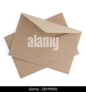 Recycled brown paper craft envelope isolated on white background Stock Photo