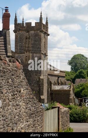 St Michaels Chrch tower.  Stoke St Michael is a Somerset village on the Mendip Hills. Stock Photo