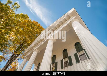 Newfane USA - October 11 2014; Rising architectural columns of Windham County Courthouse, Vermont USA Stock Photo