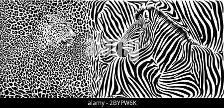 Animal background with zebra and giraffe motif Stock Vector
