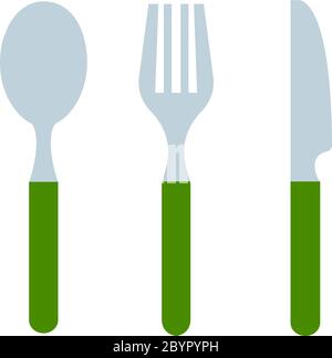 Cutlery with green handgrip vector flat isolated Stock Vector