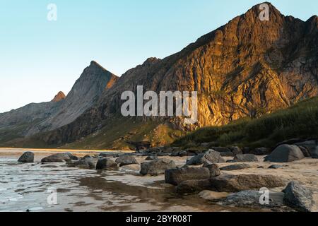 View of remote Horseid Beach in the Lofoten Islands, Norway Stock Photo