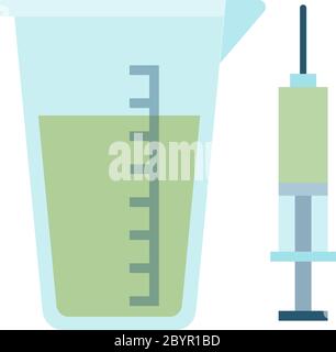 Measuring glass with syringe vector icon flat isolated Stock Vector