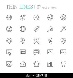 Collection of seo related line icons. Editable stroke Stock Vector