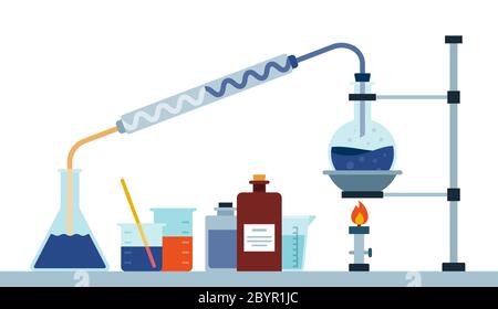 Chemical research laboratory vector illustration in flat style. Stock Vector