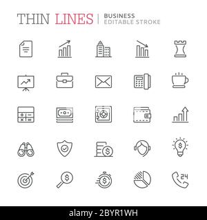 Collection of business related icons. Editable stroke Stock Vector
