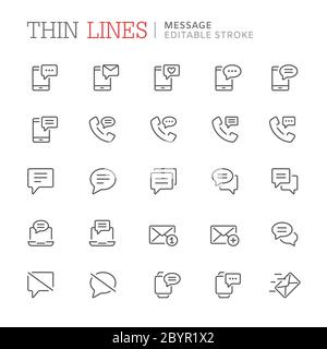 Collection of message related line icons. Editable stroke Stock Vector