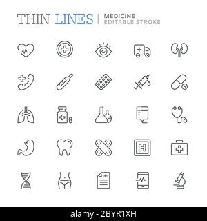Collection of medicine related line icons. Vector eps8 Stock Vector