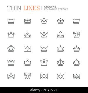 Collection crowns related line icons. Editable stroke Stock Vector