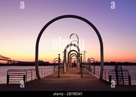 Mississippi River Levee Dock, Baton Rouge, Louisiana, USA Stock Photo