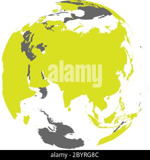 Earth globe with green world map. Focused on Asia. Flat vector illustration. Stock Vector