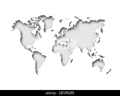 Map of World cut into paper with inner shadow isolated on grey background. Vector illustration with 3D effect. Stock Vector