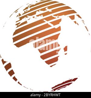 Earth globe with orange striped World land map focused on Africa. 3D vector illustration. Stock Vector