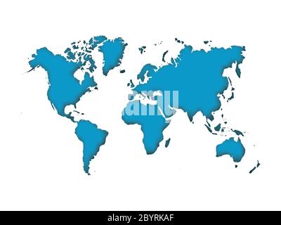 Map of World cut into paper with inner shadow isolated on blue background. Vector illustration with 3D effect. Stock Vector